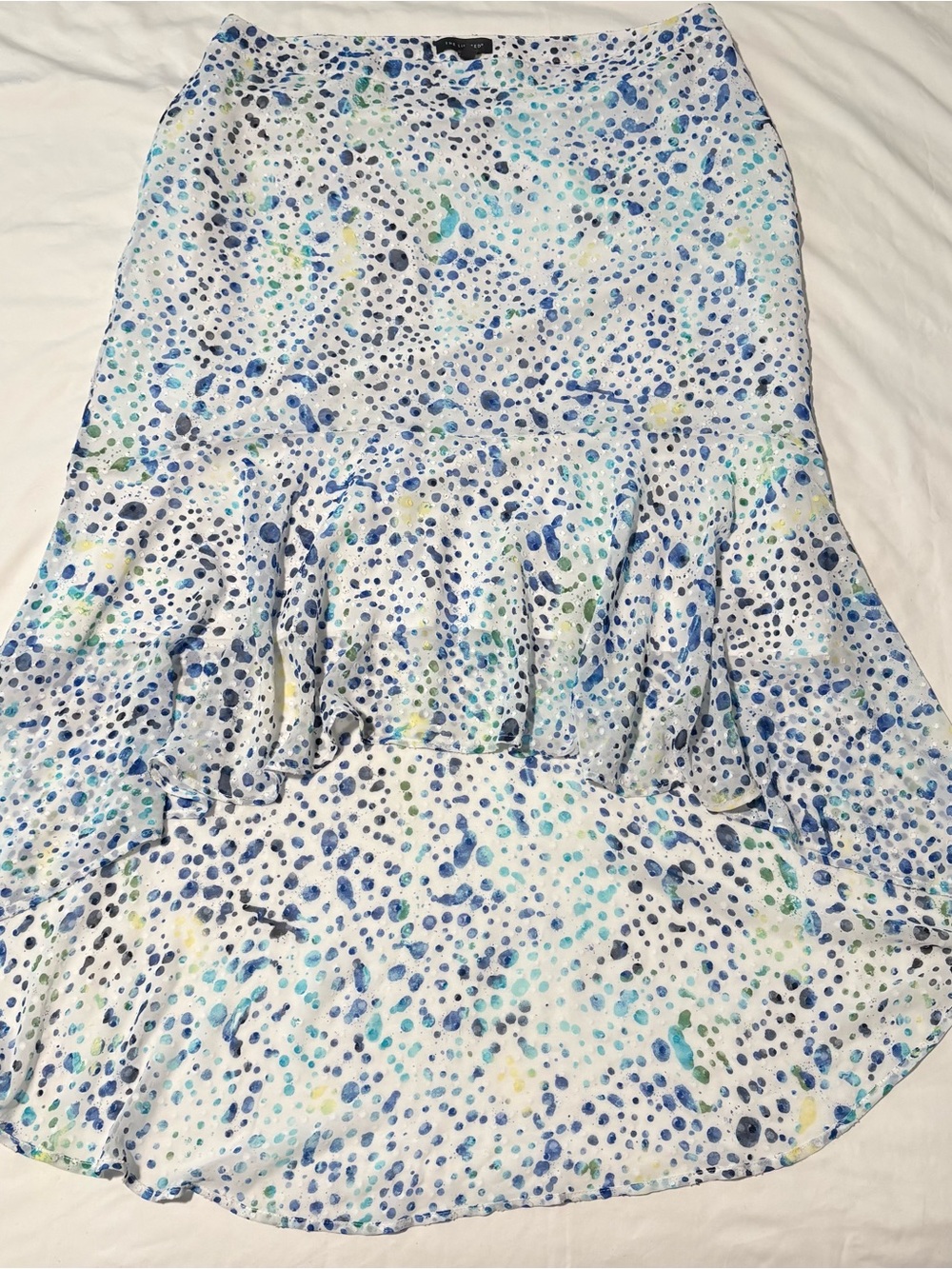 The Limited White High-Low Skirt with Blue Spot Print